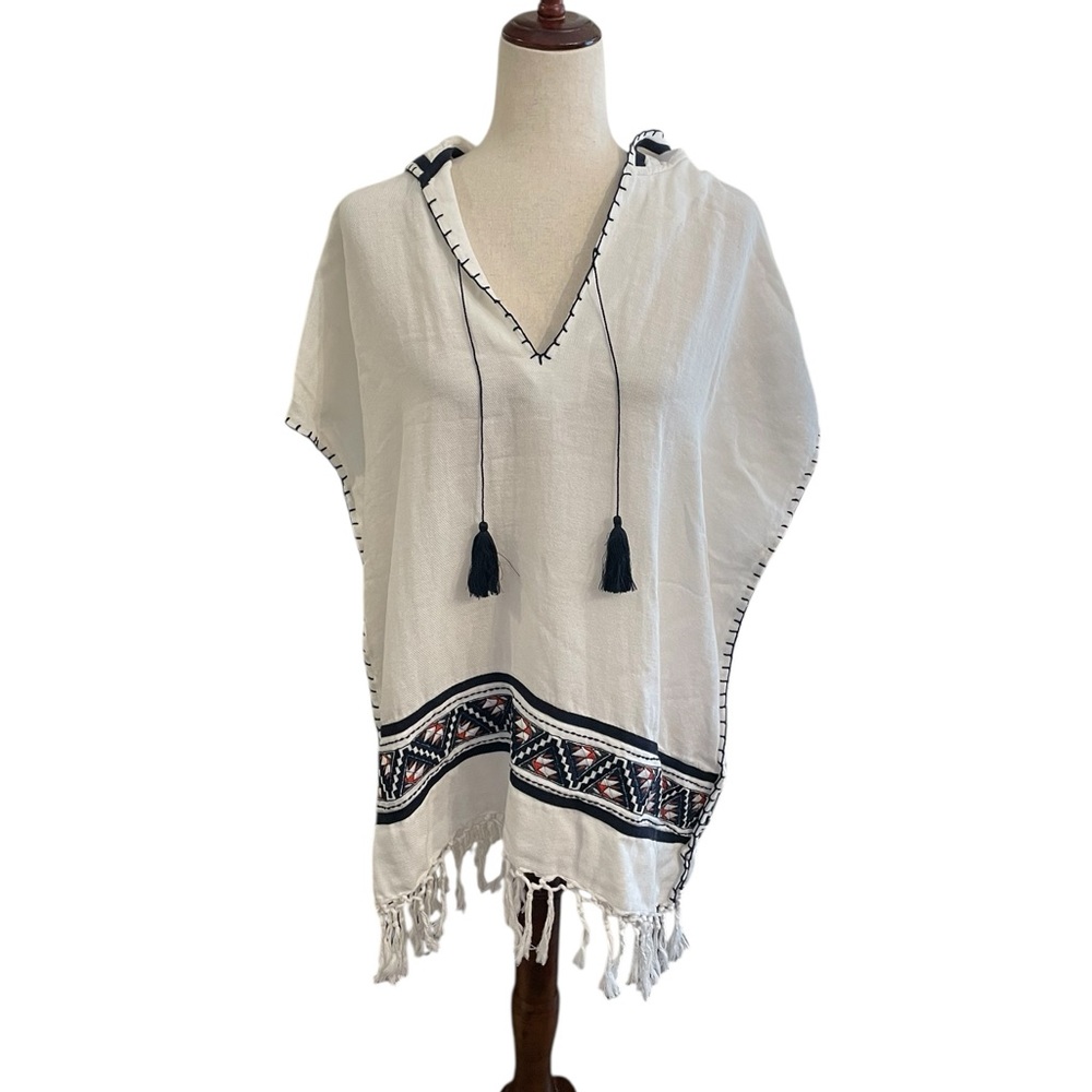 TORY BURCH Windell Cotton Tassel Beach Coverup Poncho XS/S